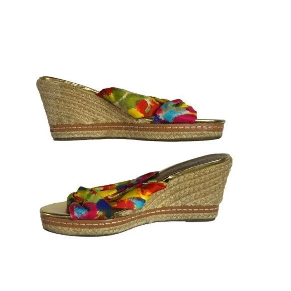 Etienne Aigner Womens 10 Multicolored Espadrilles Wedge Fabric Sandals Open Toe